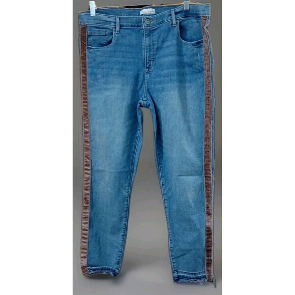 LOFT 16 33 Velvet Stripe Skinny Jeans Raw Hem Y2K Balletcore Soft Grunge - Picture 1 of 10